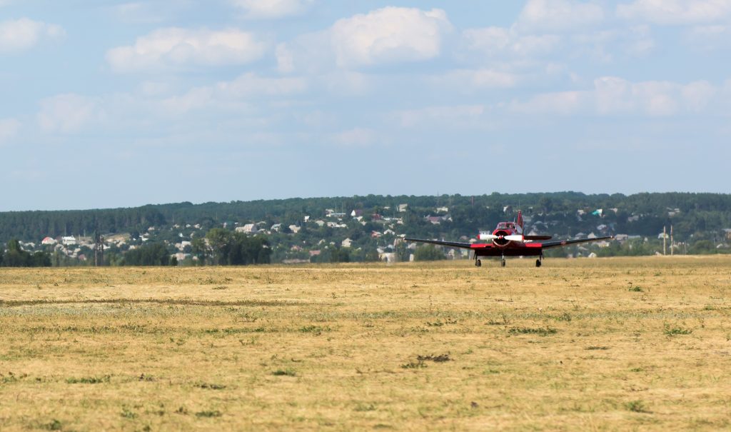 plane starting flight on Korotych airfield